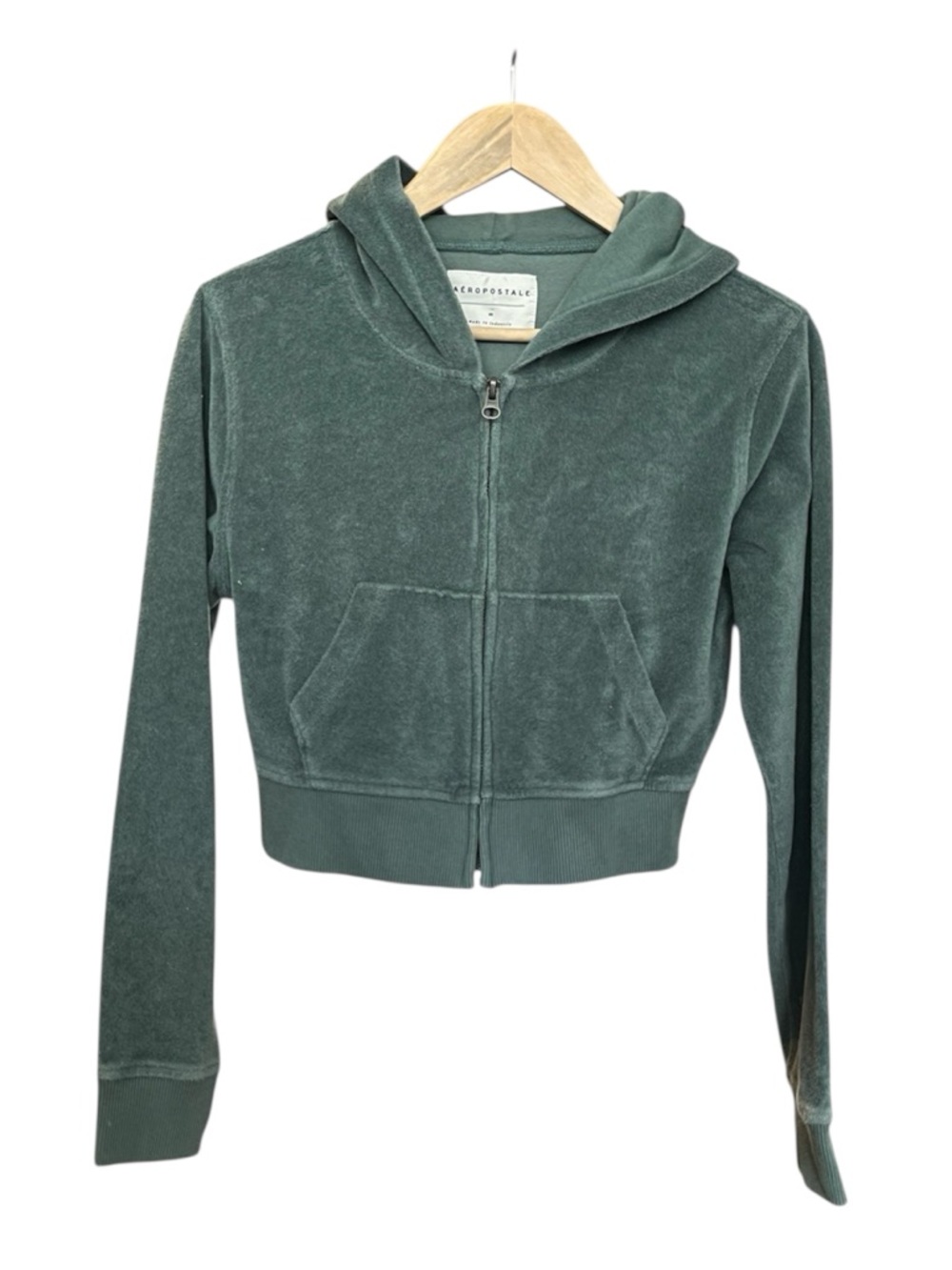 Aéropostale Cropped Green Terry Zip Hoodie - Size M